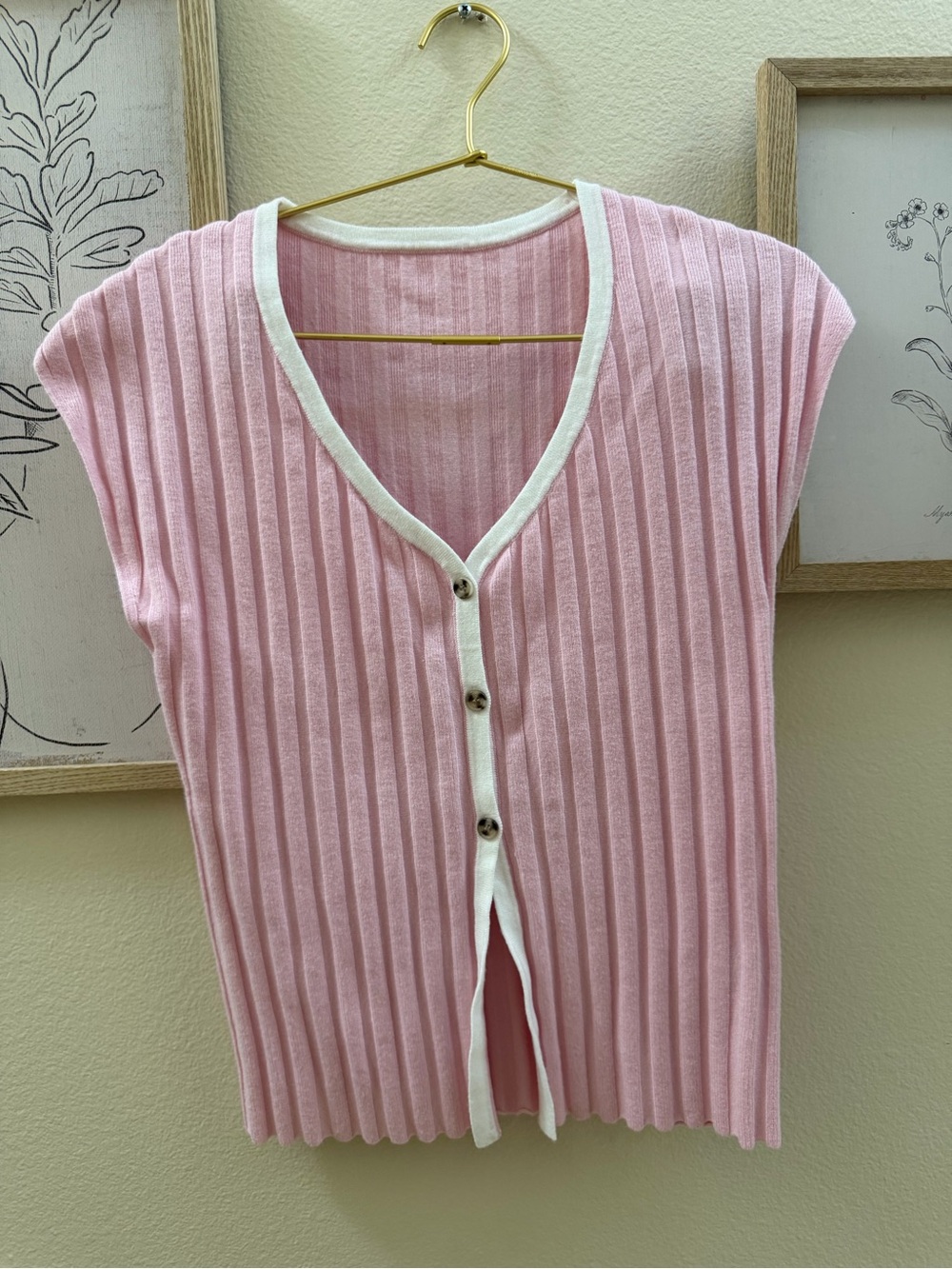 Pink Ribbed V-Neck Button Front Sleep Top - Picture 1 of 3